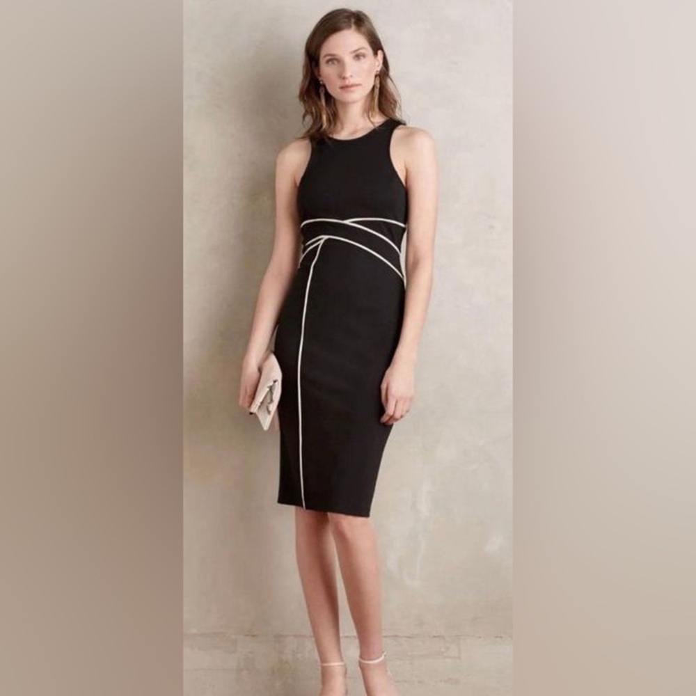 Anthropologie Maeve Sleeveless Black Cavatina Dress with Ivory Piping